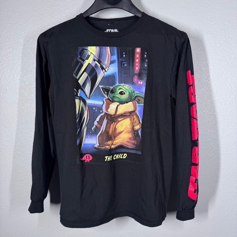 Star Wars The Mandalorian The Child Grogu Long Sleeve Graphic Shirt Black Mens M